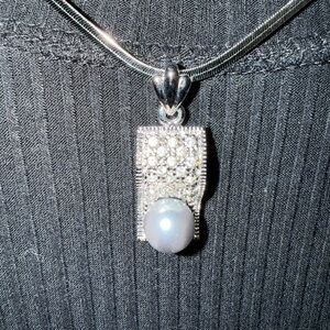 Nadri Silver Necklace with Pearl and Crystal Pendant
